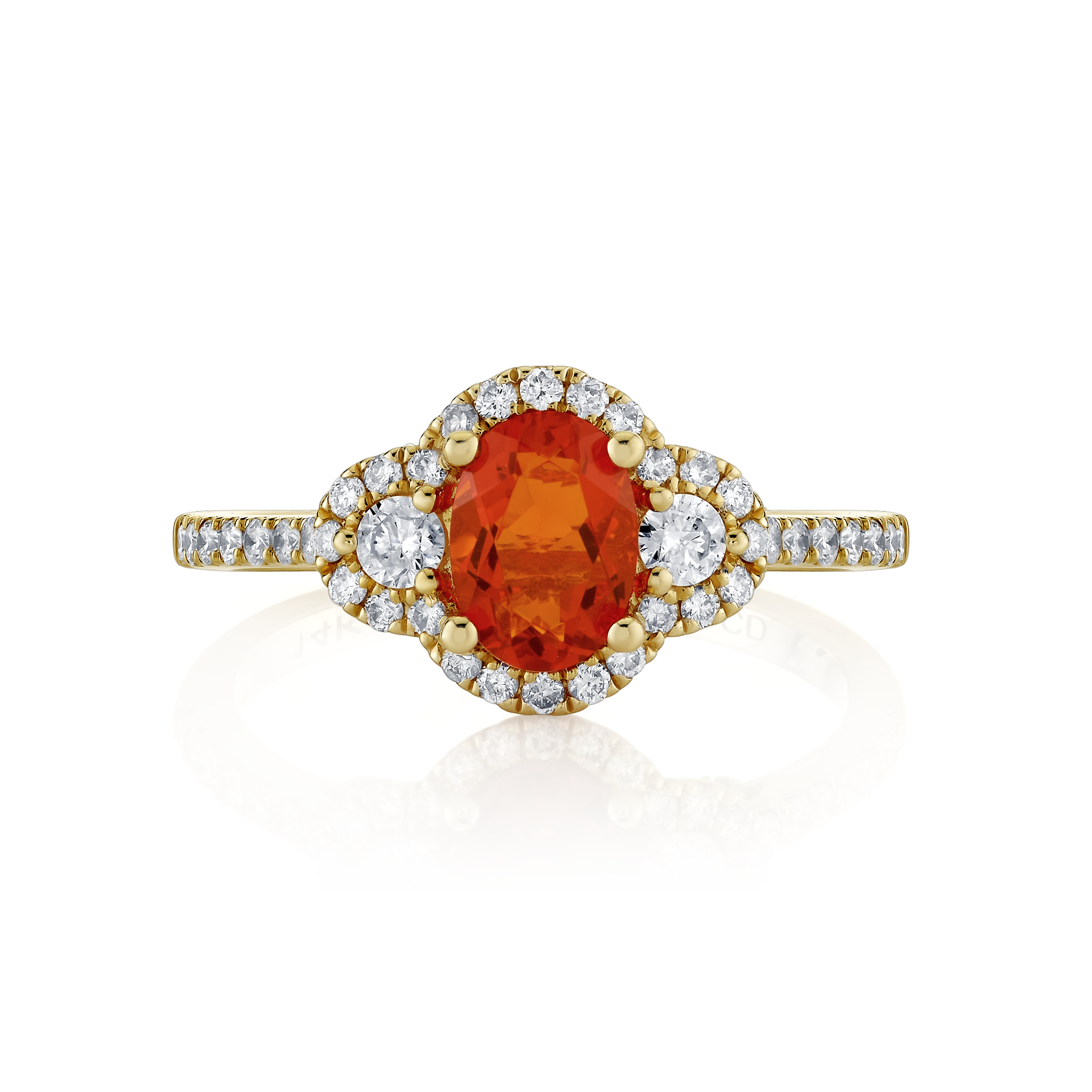 Mexican Fire Opal & Diamond Halo Ring