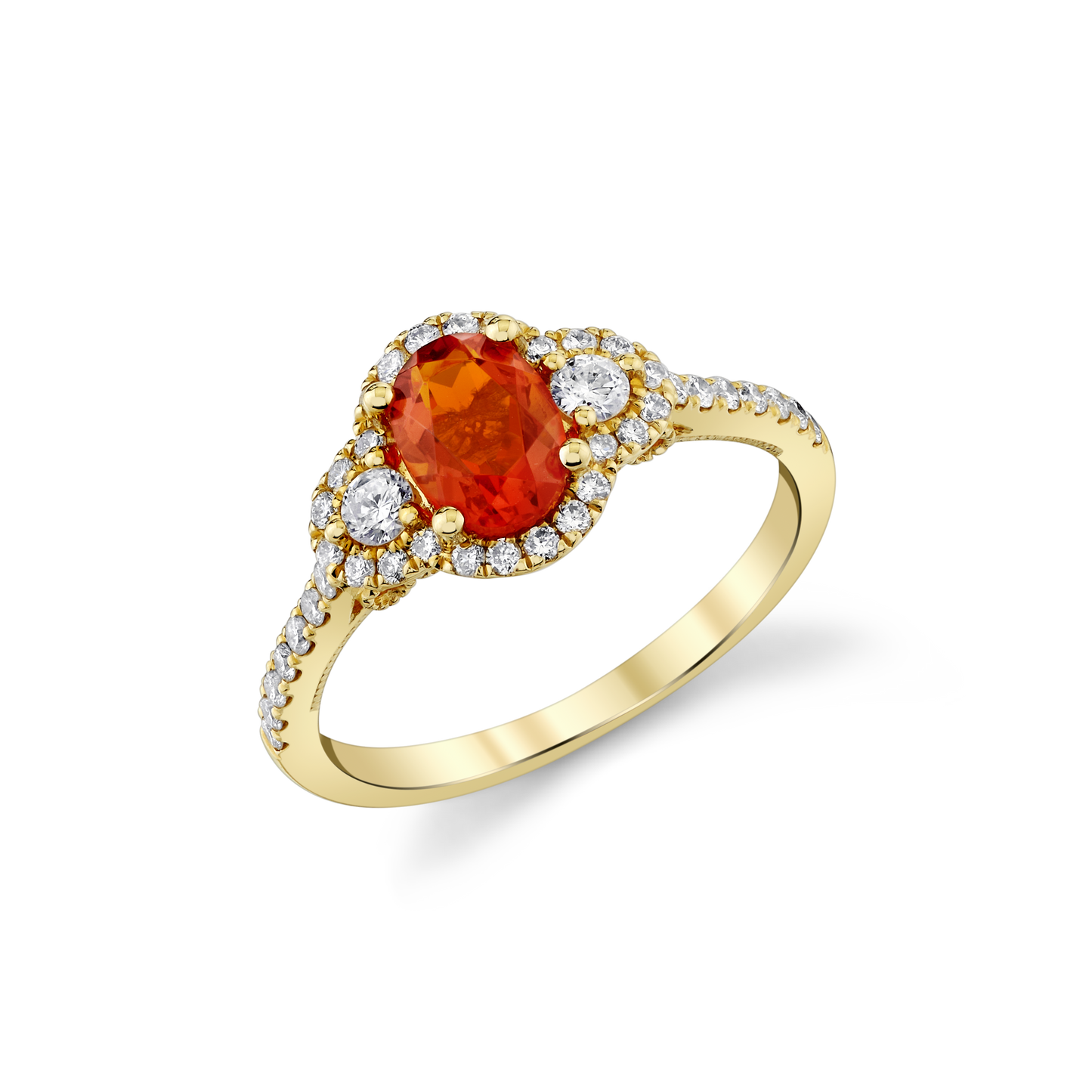 Mexican Fire Opal & Diamond Halo Ring