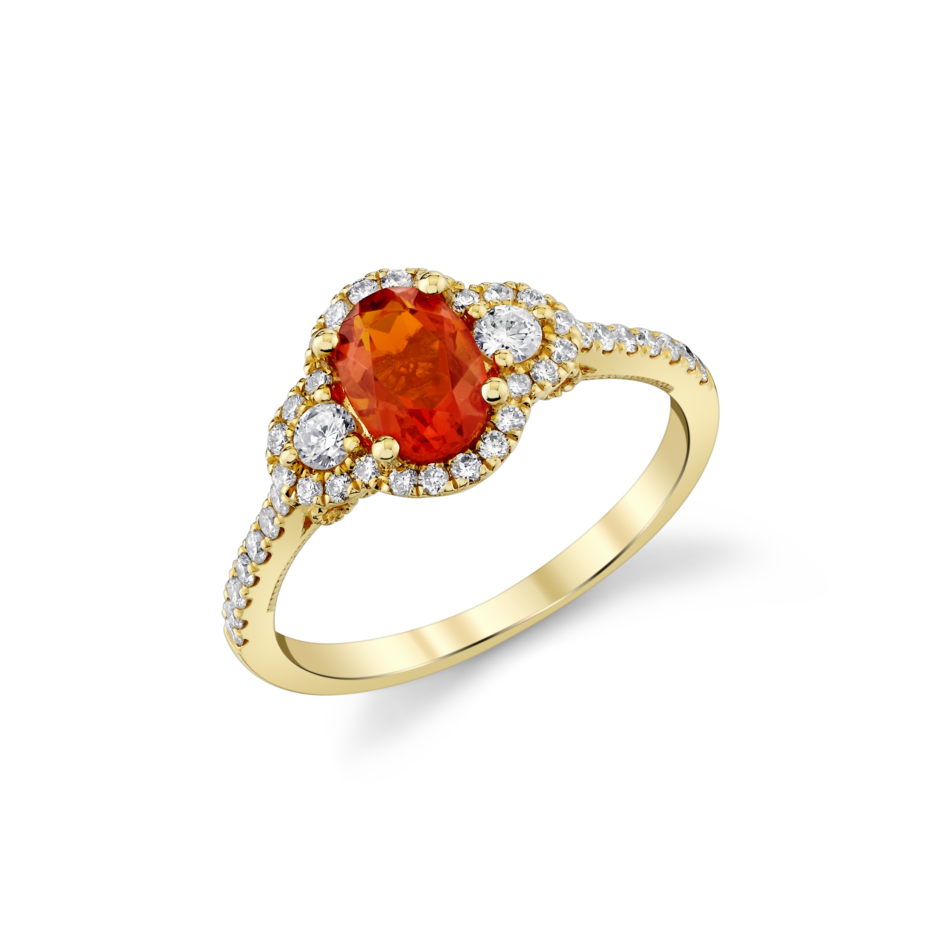 Mexican Fire Opal & Diamond Halo Ring