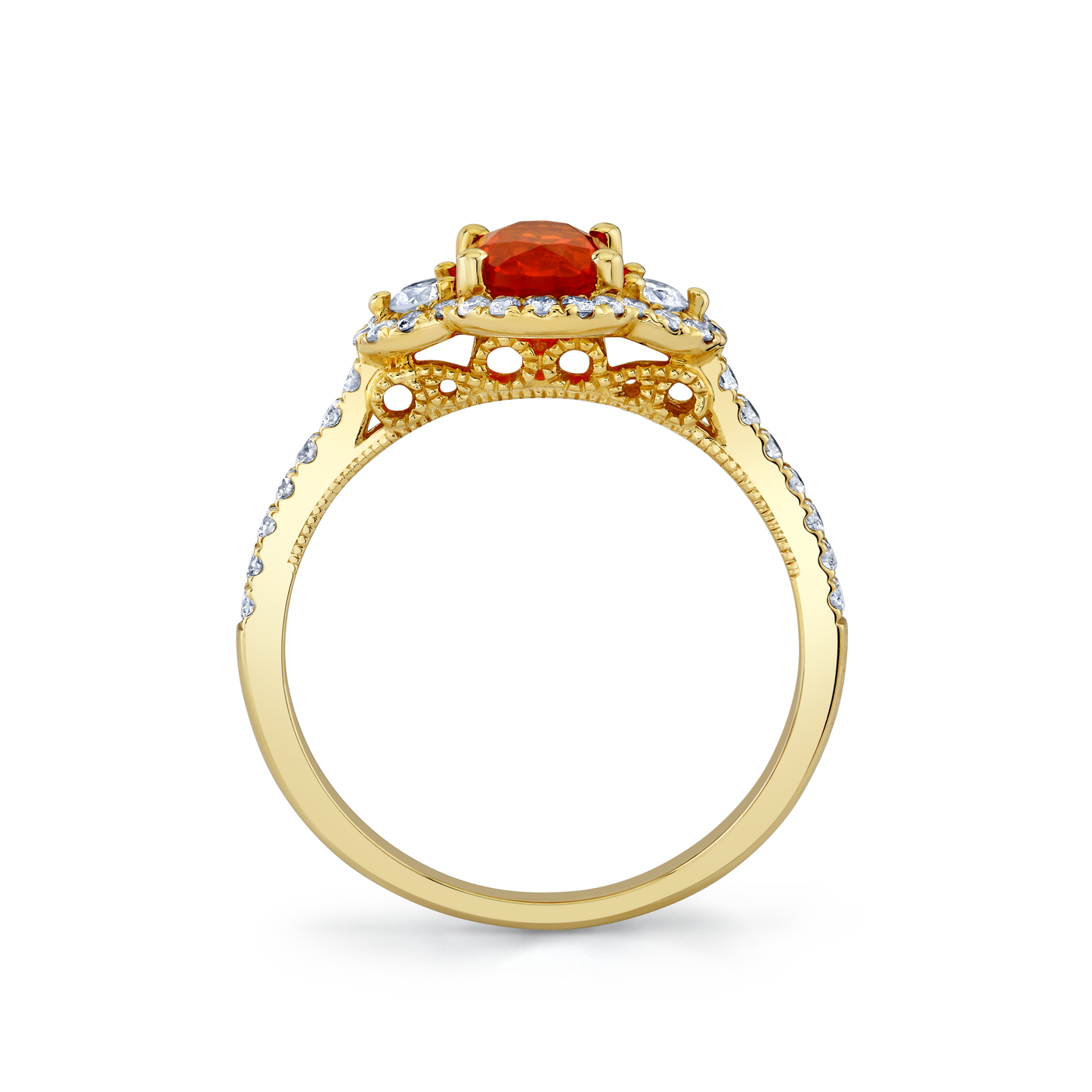 Mexican Fire Opal & Diamond Halo Ring