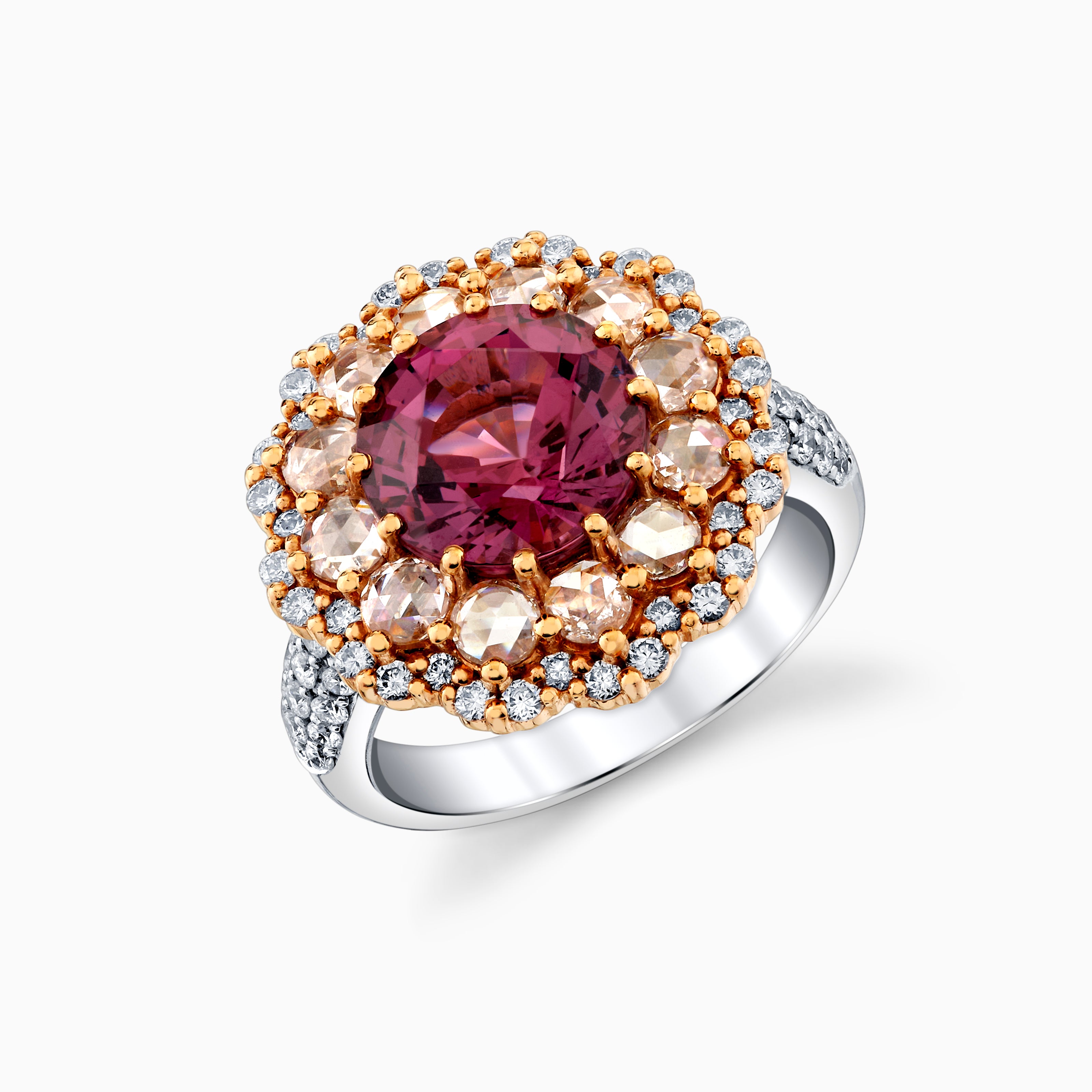 Two Tone Red Spinel And Diamond Ring