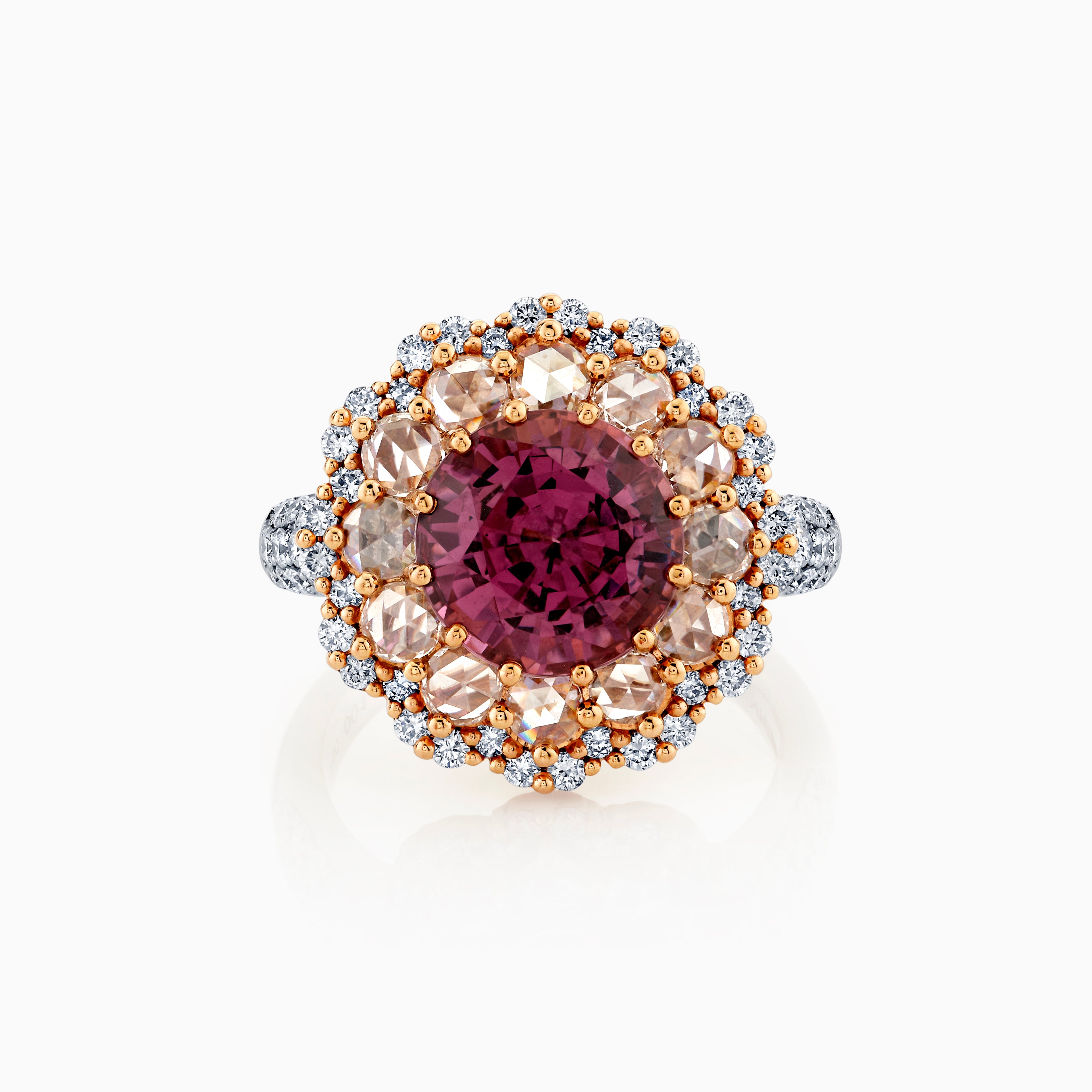 Two Tone Red Spinel And Diamond Ring