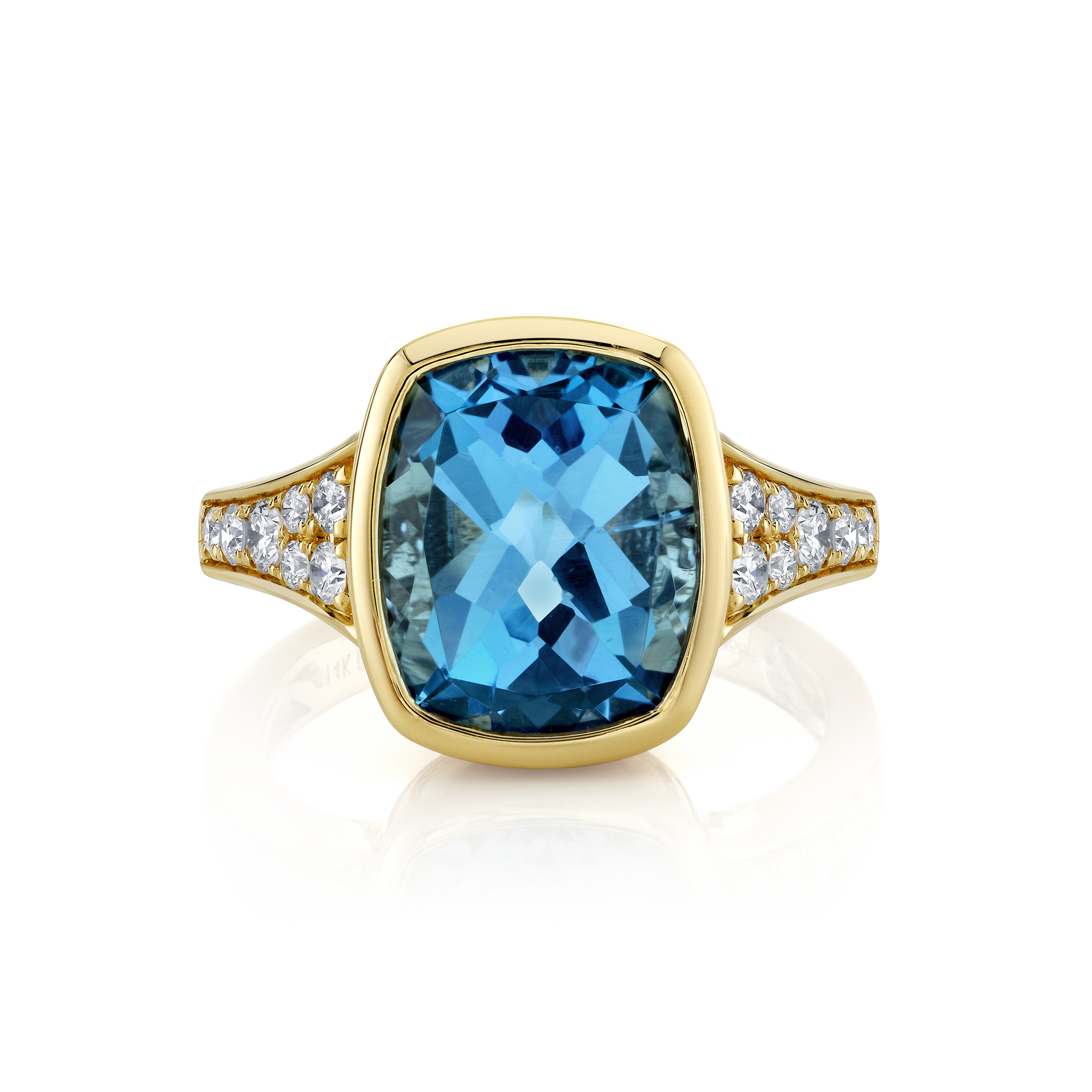 Blue Topaz Bezel Fashion Ring With Pave Diamond Accents