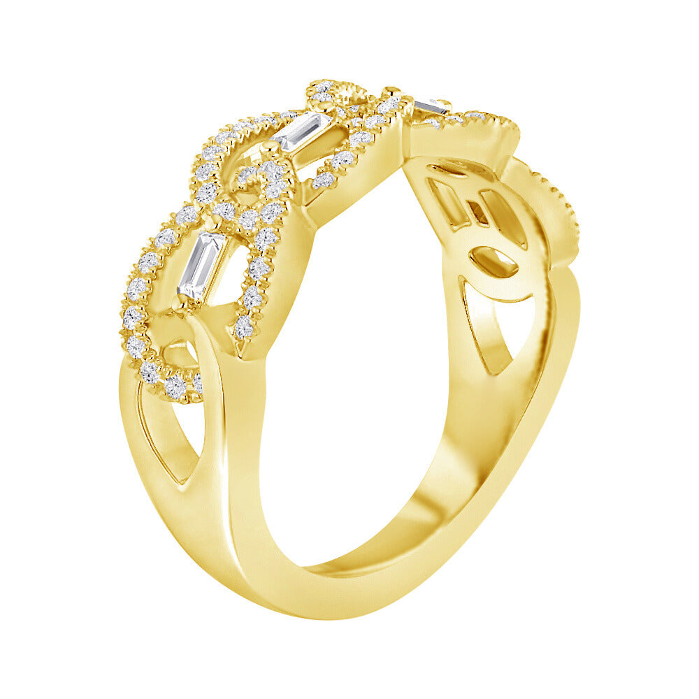 Twisted Pave Fashion Ring With Baguette Accents