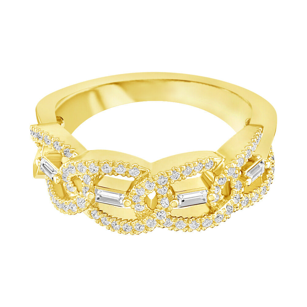 Twisted Pave Fashion Ring With Baguette Accents