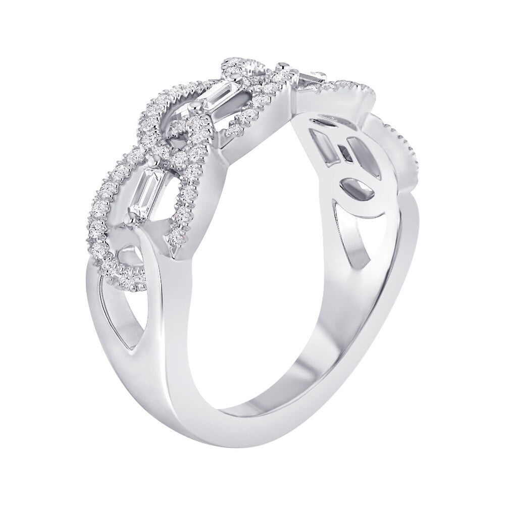 Twisted Pave Fashion Ring With Baguette Accents