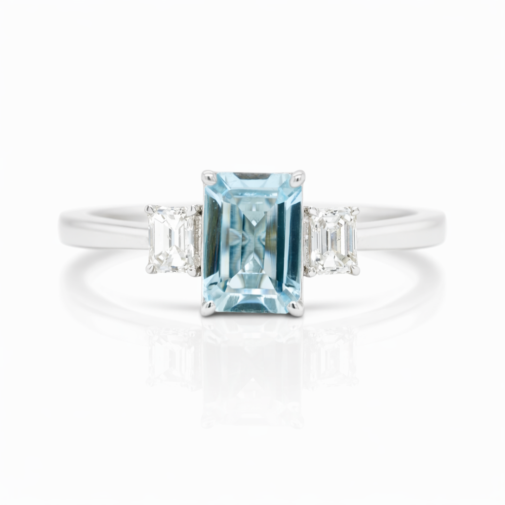 White Gold Aquamarine and Diamond RIng