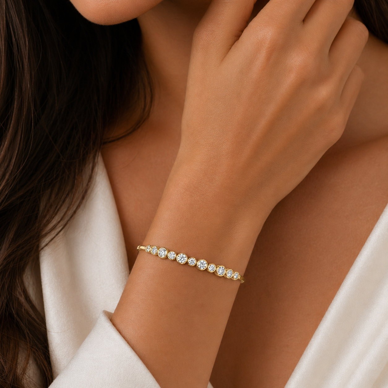 Yellow Gold Bezel Diamond Bar Bracelet