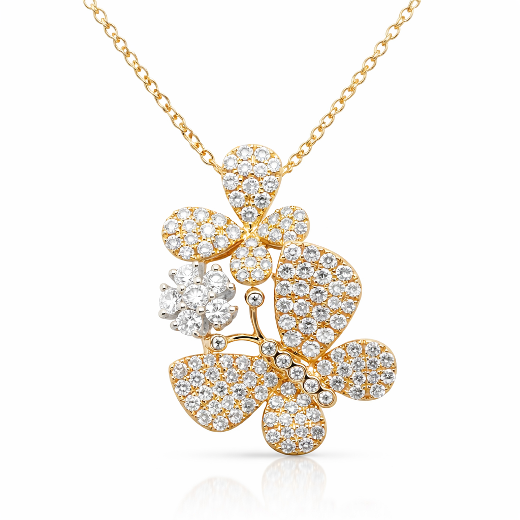 Pave Diamond Cascading Butterfly Necklace