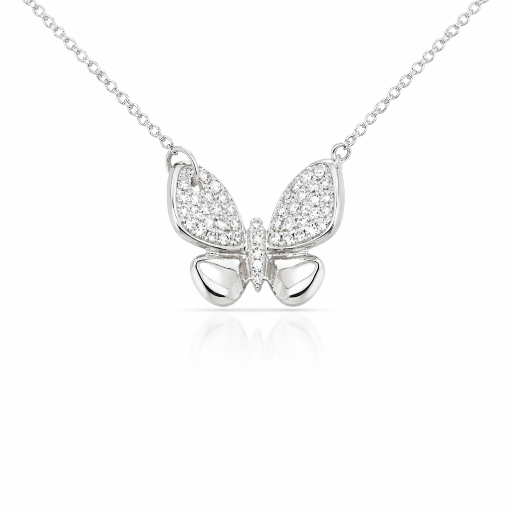 White Gold Diamond Butterfly Necklace