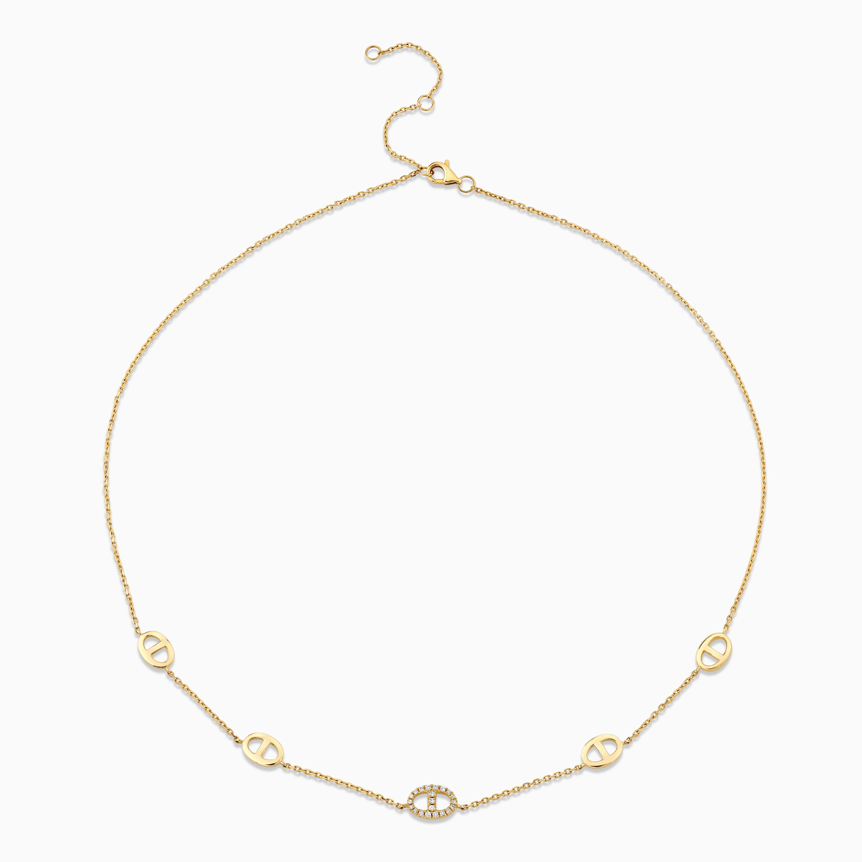 14K Yellow Gold Pave Achor Link Station Necklace
