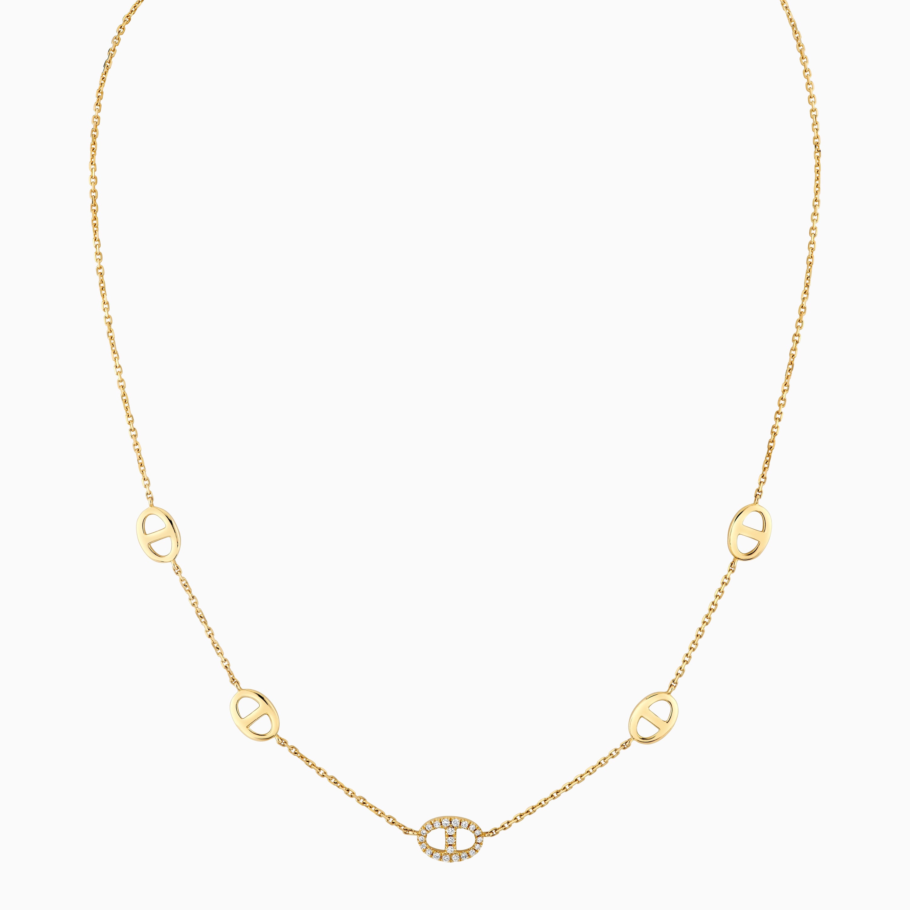 14K Yellow Gold Pave Achor Link Station Necklace