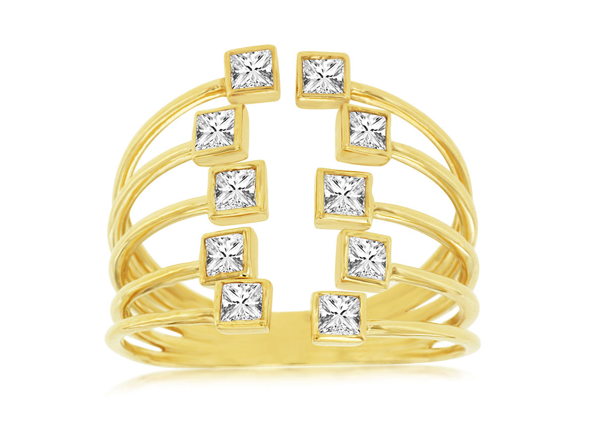 14K Yellow Gold Princess Cut Diamond Fashion Cage Ring