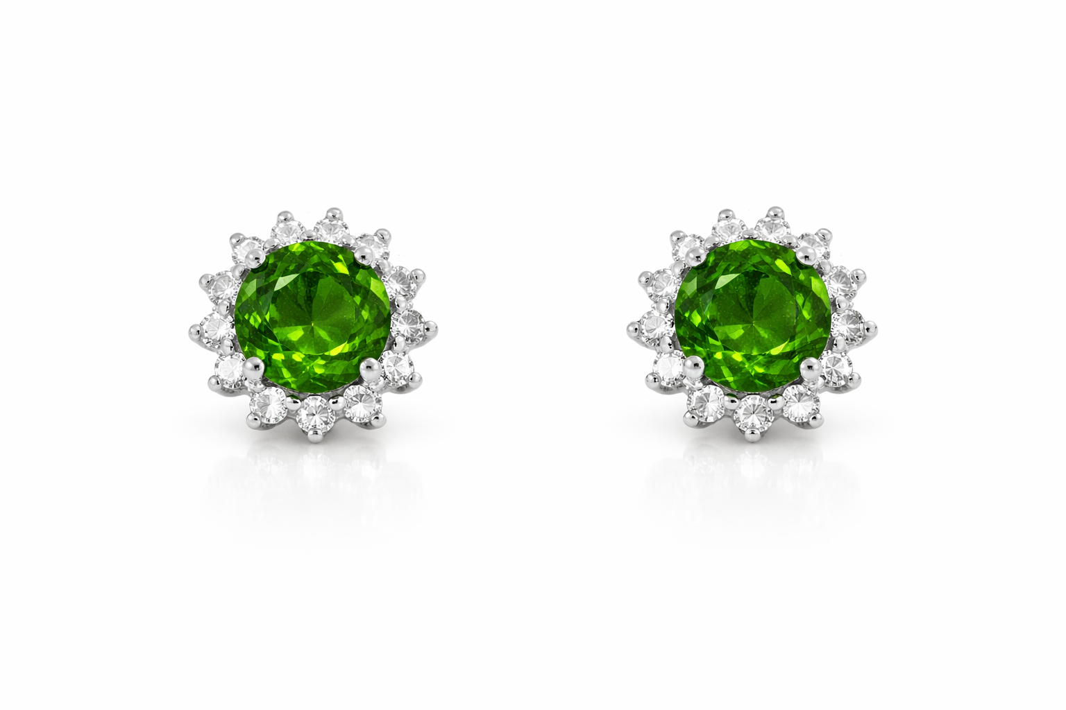 White Gold Chrome Diposide and Diamond Stud Earrings