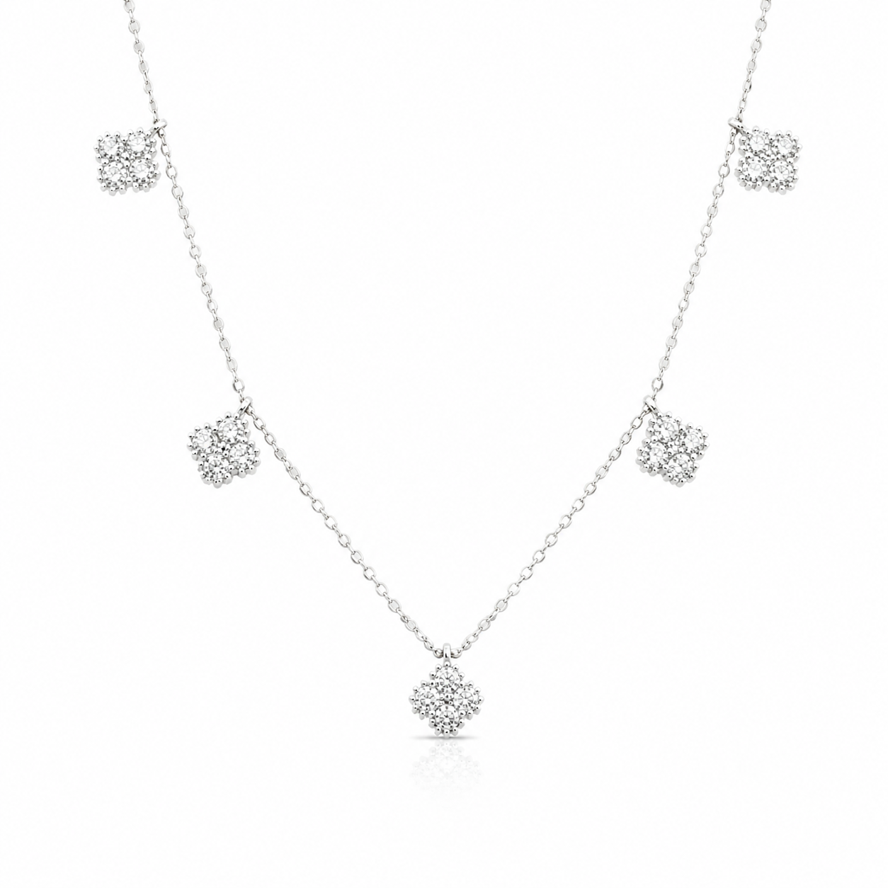 White Gold Diamond Clover Charm Necklace