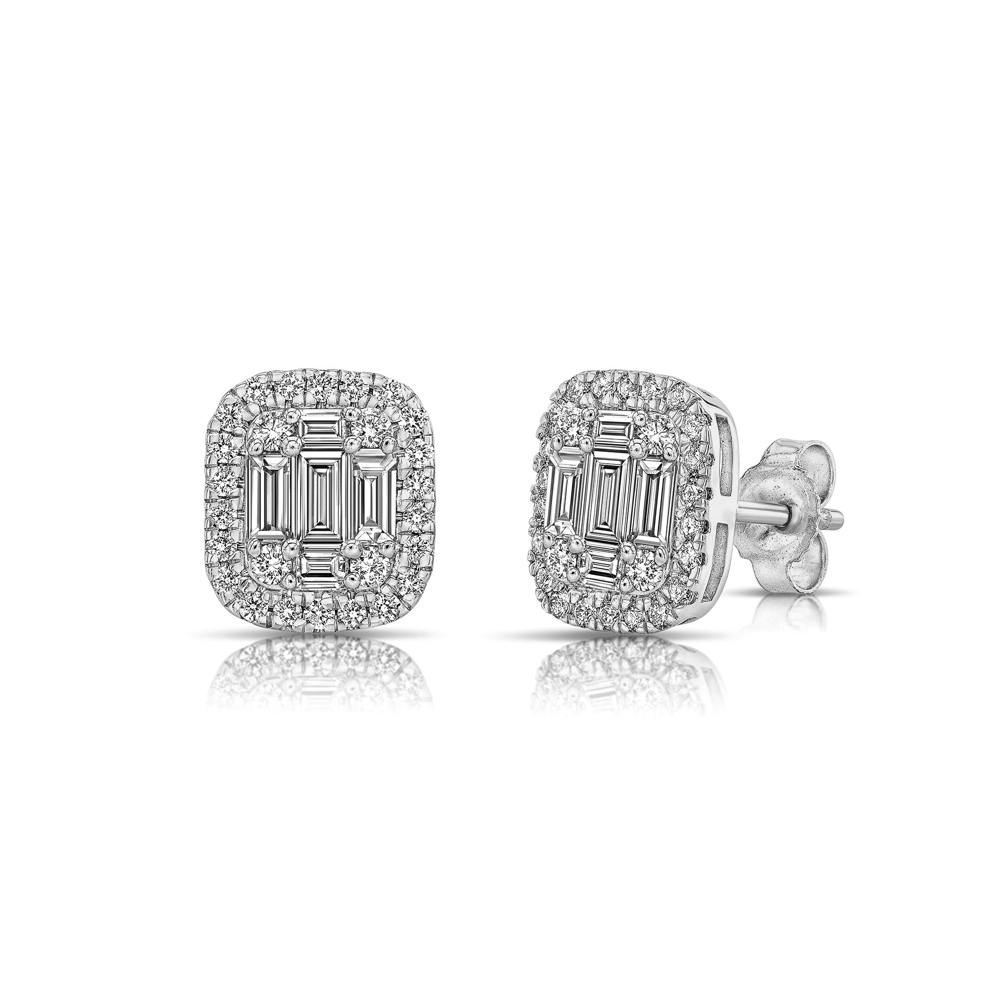 Baguette Cluster Halo Earrings