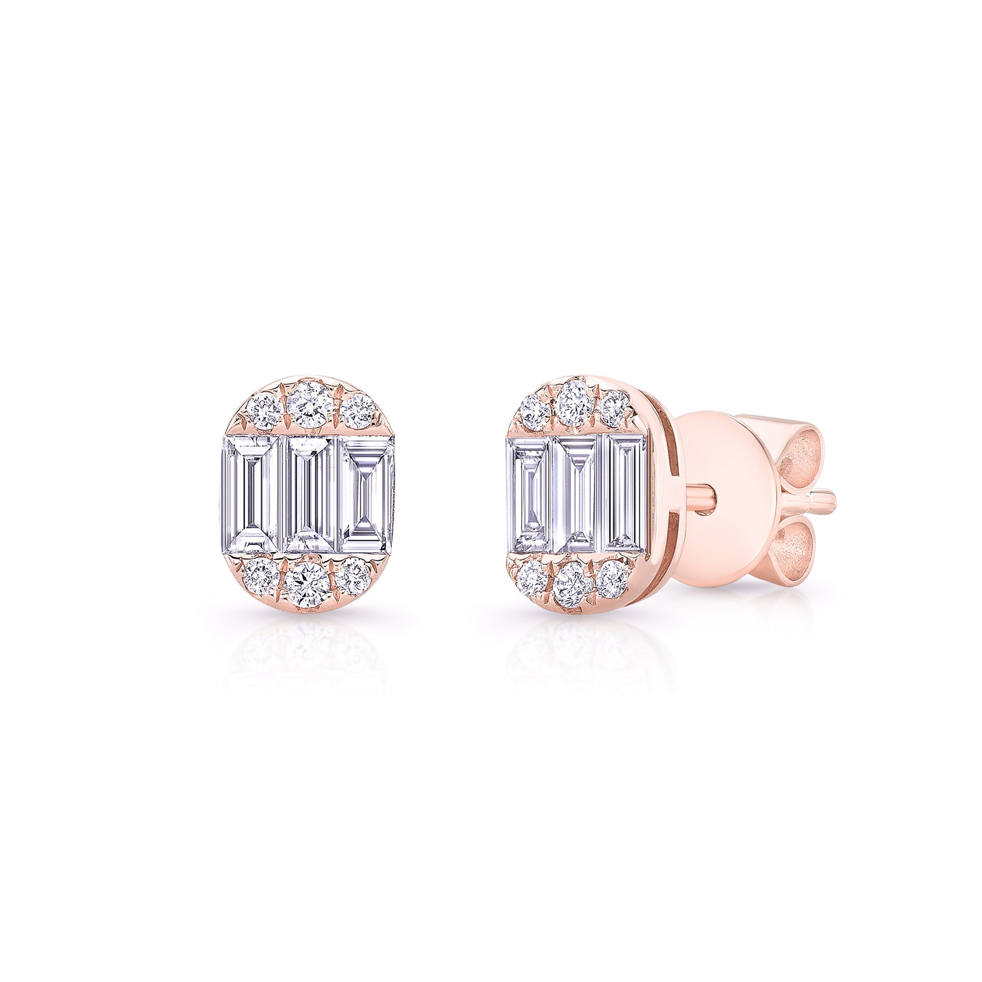 Oval Shape Baguette Cluster Studs