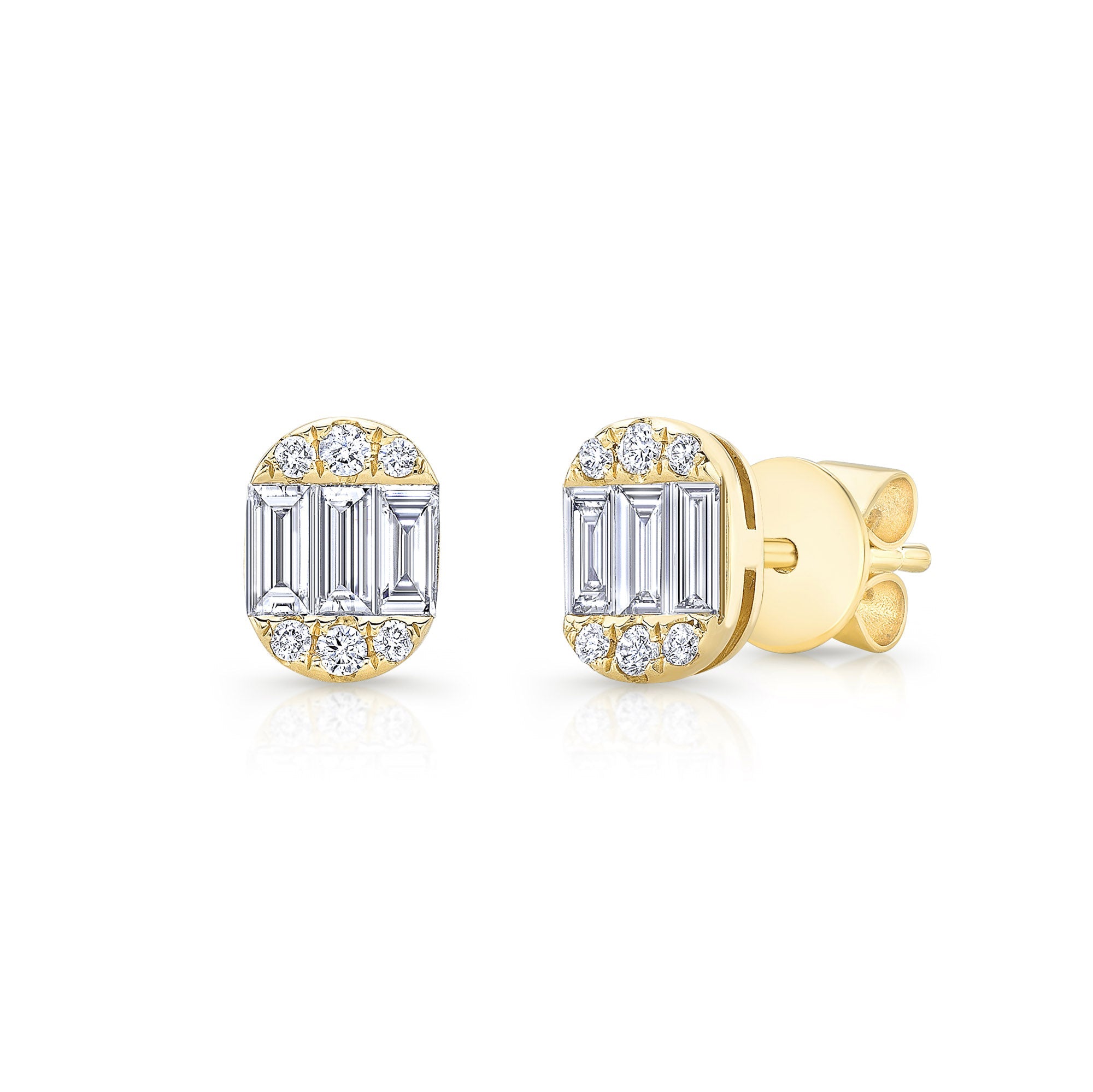 Oval Shape Baguette Cluster Studs