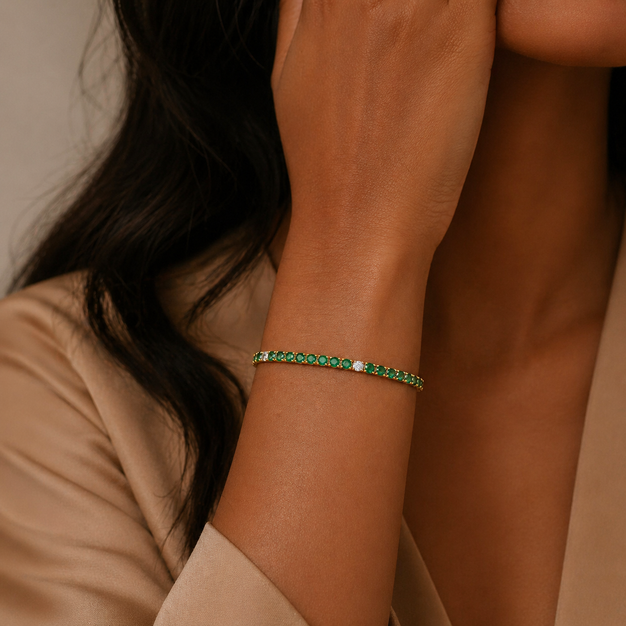 Yellow Gold Emerald and Diamond Tennis Bracelet