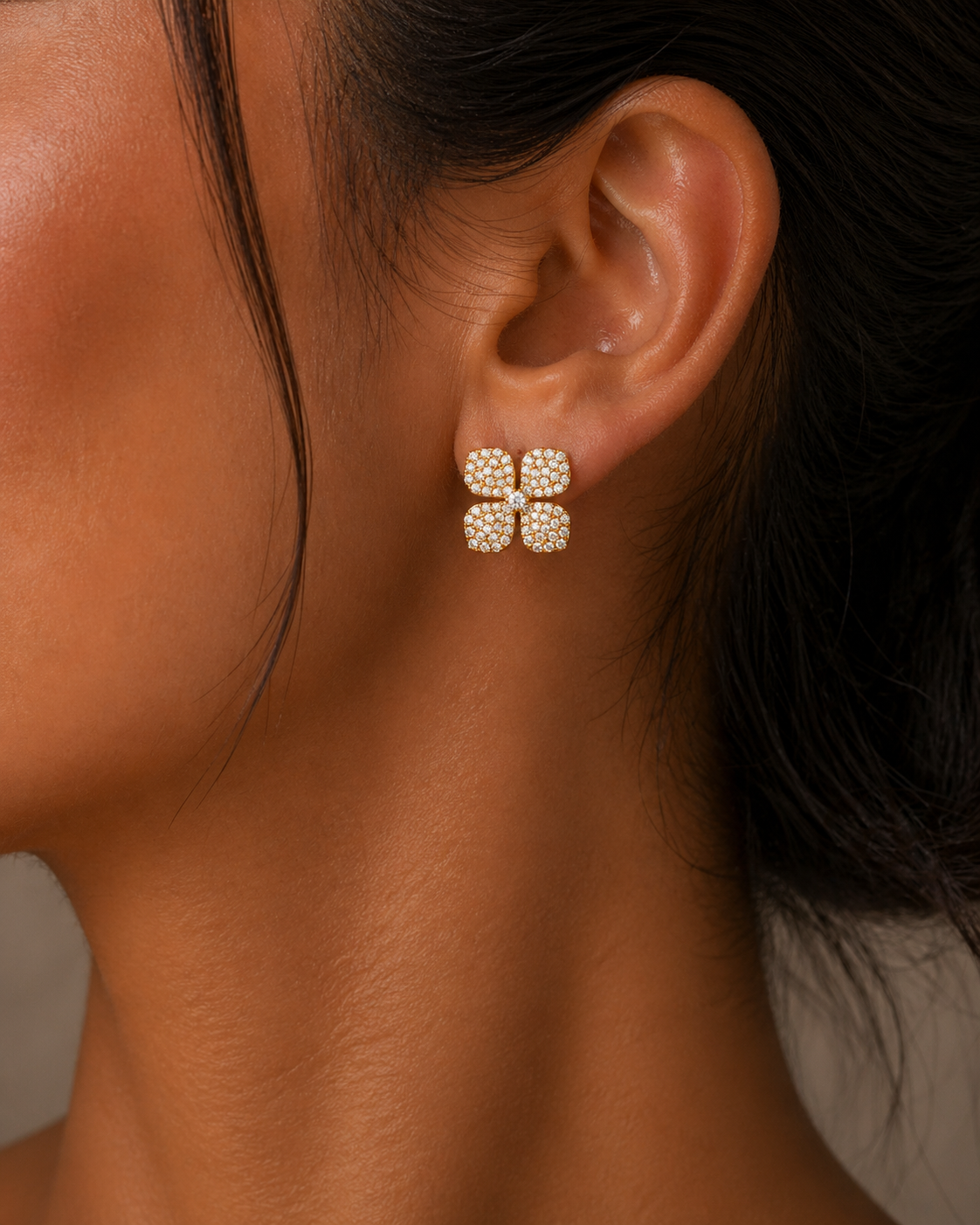 Yellow Gold Pave Diamond Flower Studs