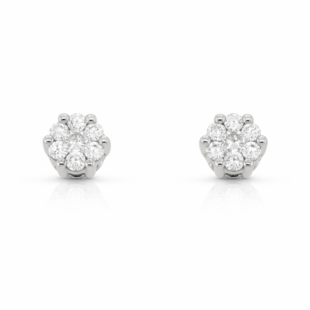 White Gold Diamond Flower Earrings