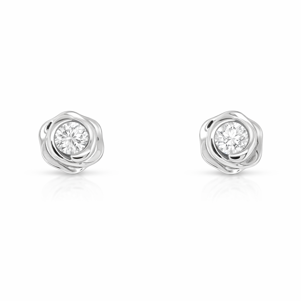White Gold Flower Bezel Diamond Studs