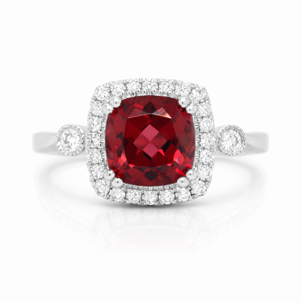 White Gold Rhodolite Garnet and Diamond Ring