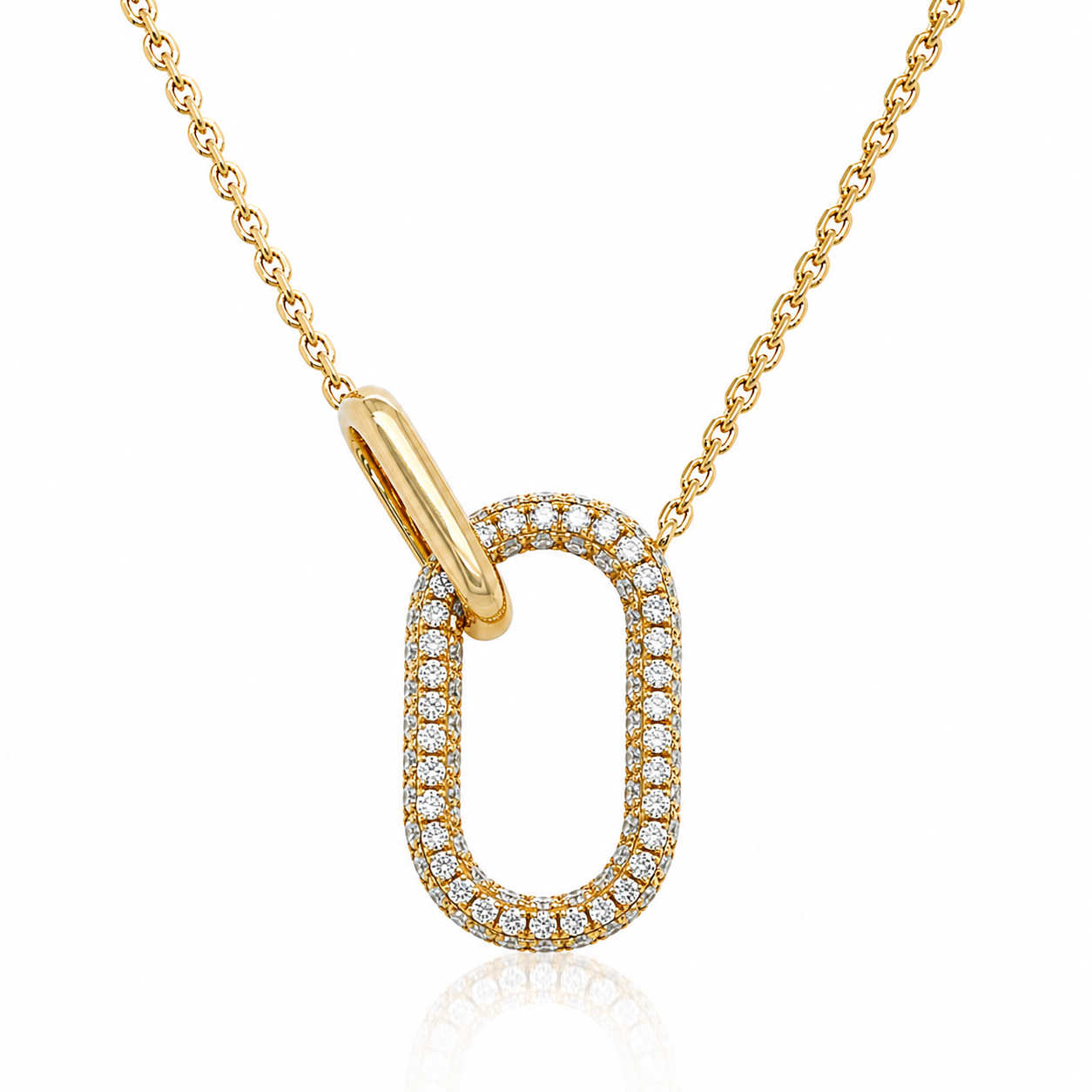 Yellow Gold Pave Paperclip Link Interlocking Necklace