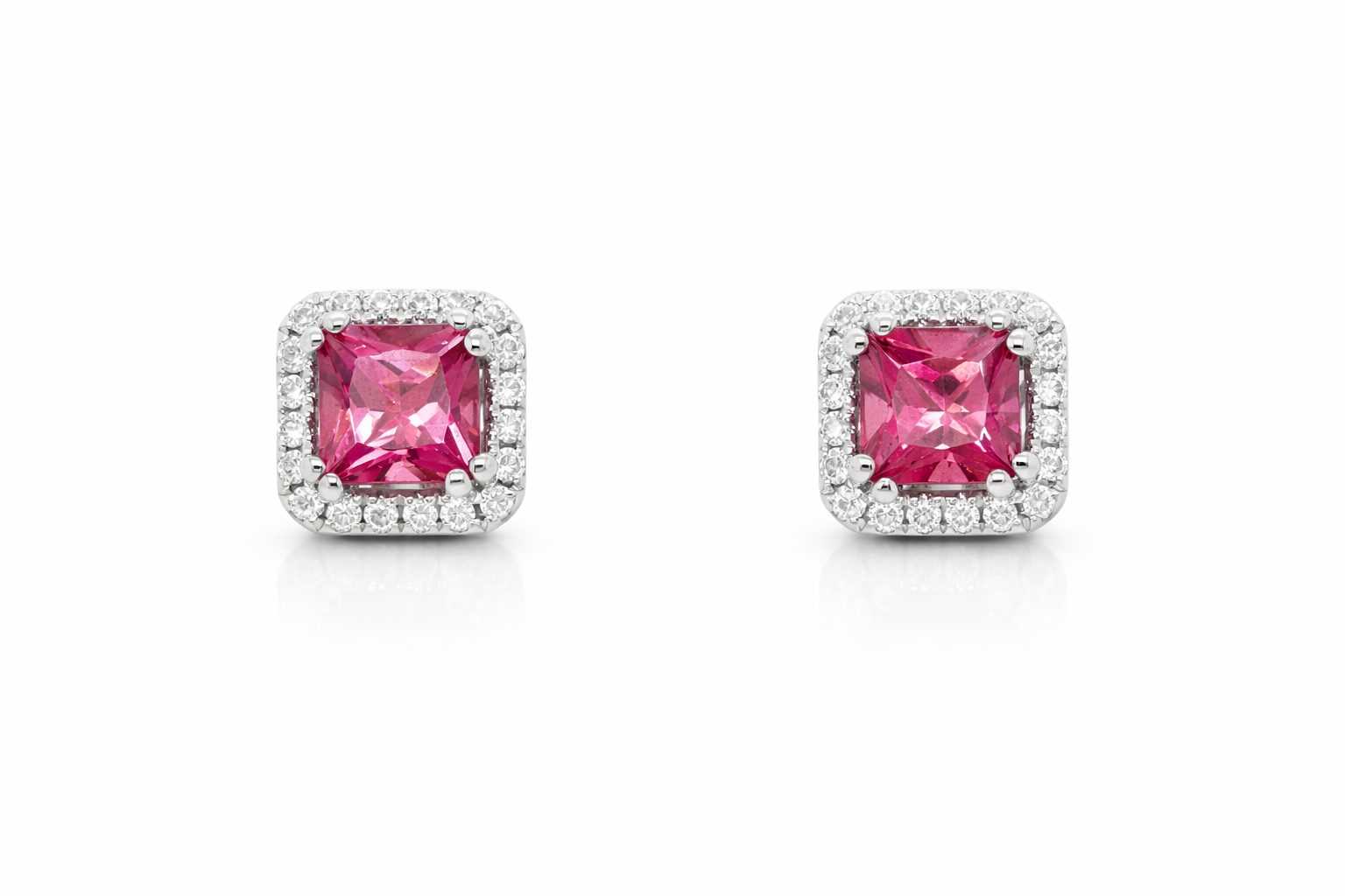 White Gold Pink Tourmaline and Diamond Earrings
