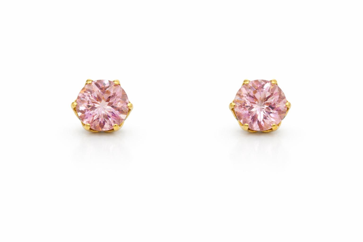 14K Yellow Gold Pink Tourmaline Tulip Style Earrings
