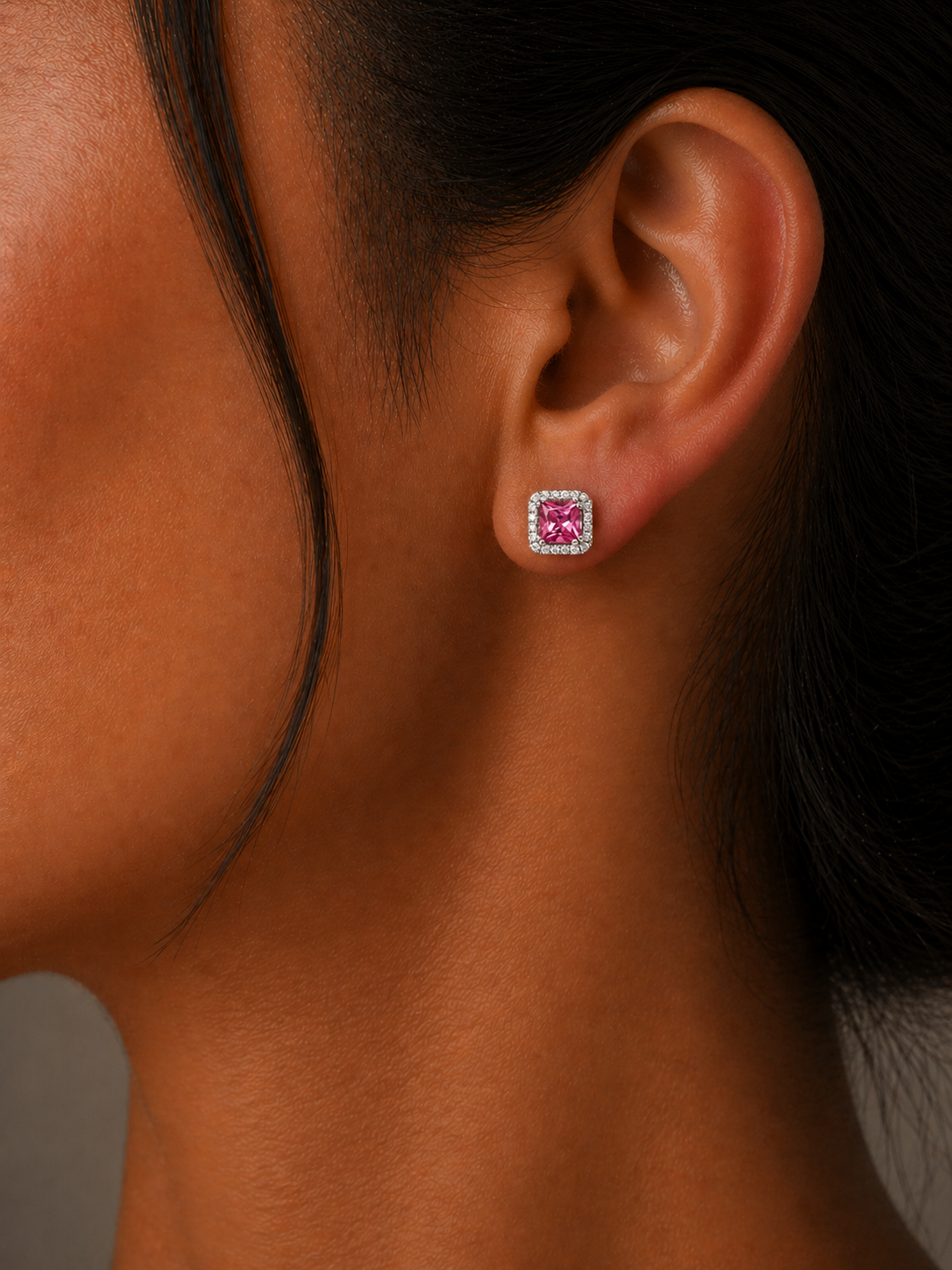 White Gold Pink Tourmaline and Diamond Earrings