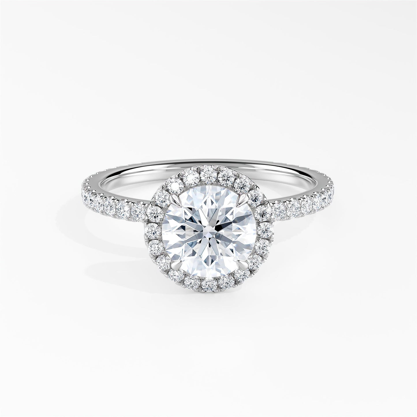 Round Diamond Classic Halo Engagement Ring With Pave Shank