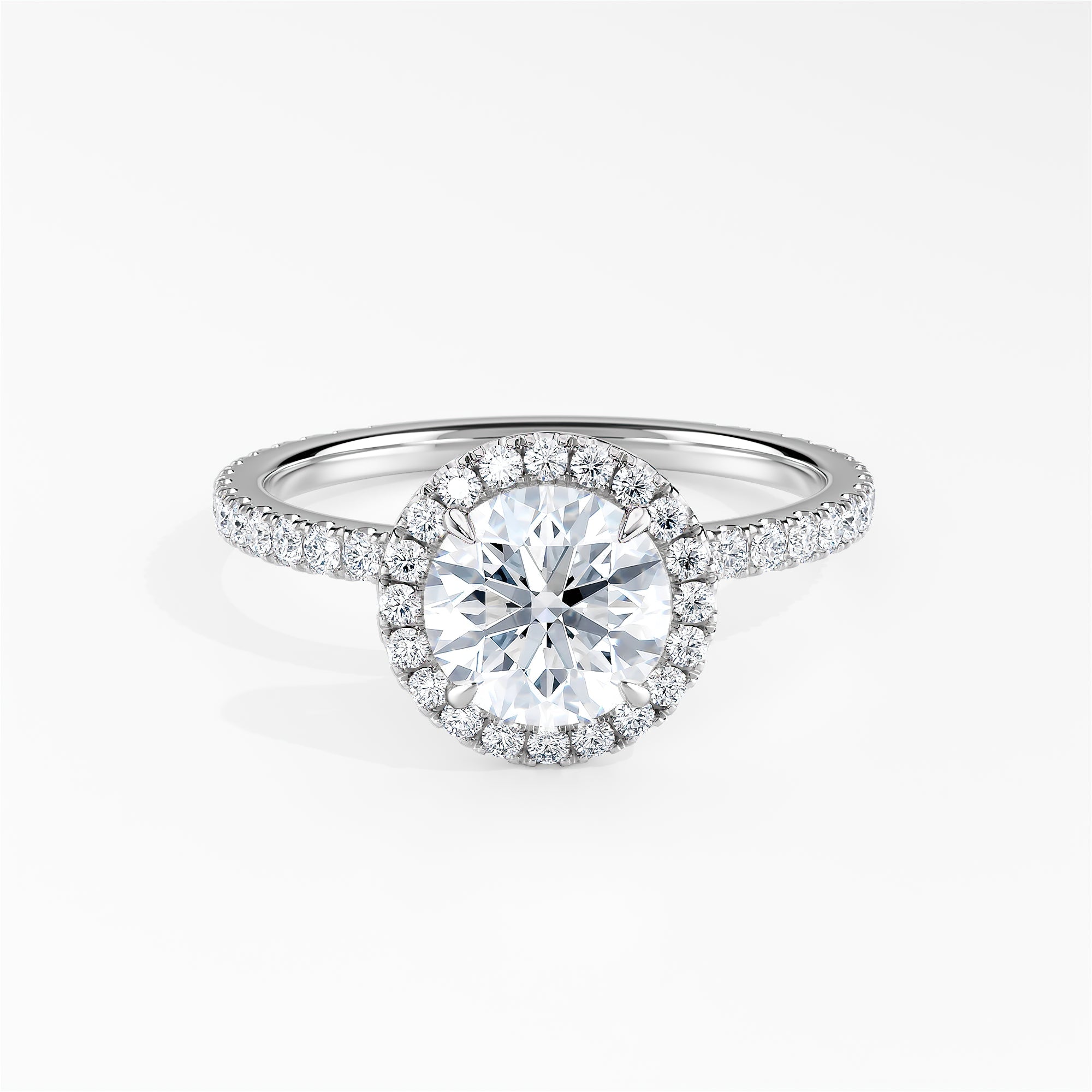 Round Diamond Classic Halo Engagement Ring With Pave Shank