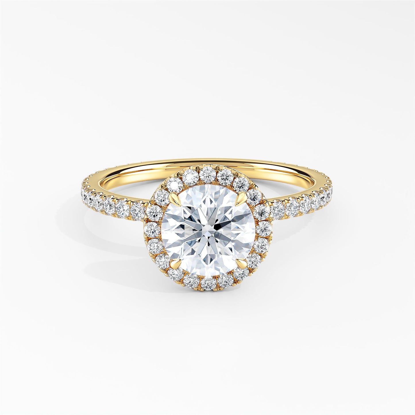 Round Diamond Classic Halo Engagement Ring With Pave Shank