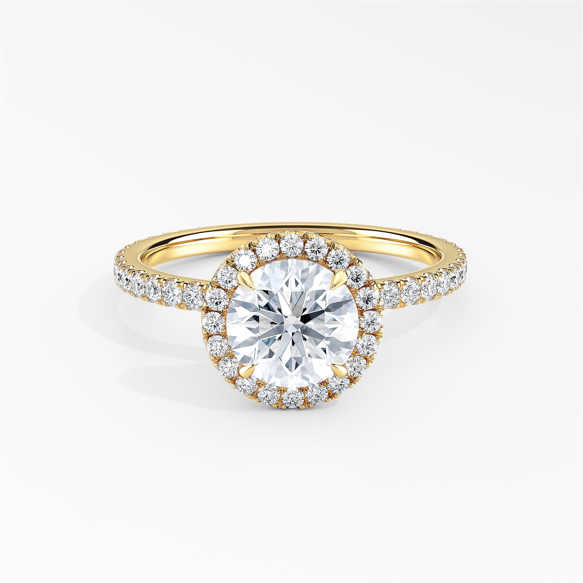 Round Diamond Classic Halo Engagement Ring With Pave Shank