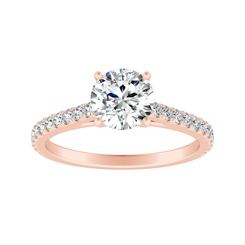 Round Diamond Classic Cathedral Style Pave Engagement Ring