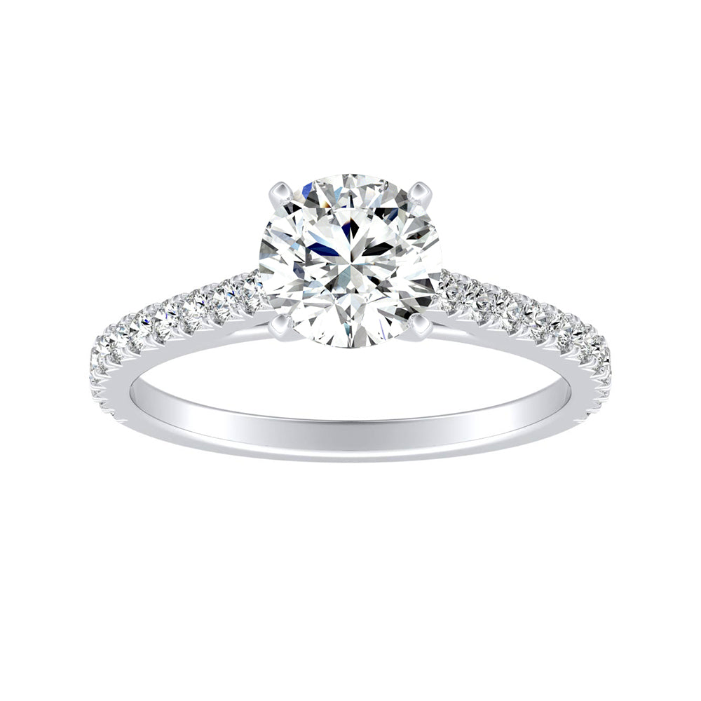 Round Diamond Classic Cathedral Style Pave Engagement Ring