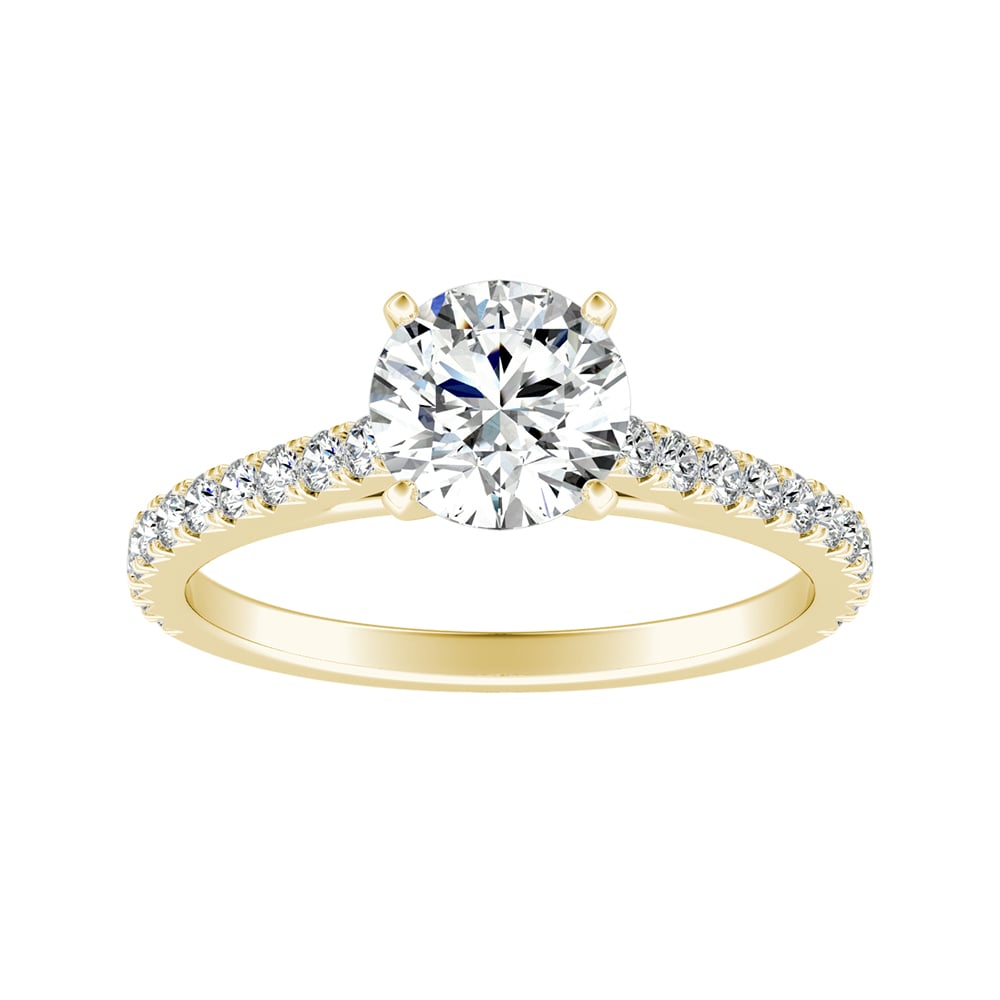 Round Diamond Classic Cathedral Style Pave Engagement Ring