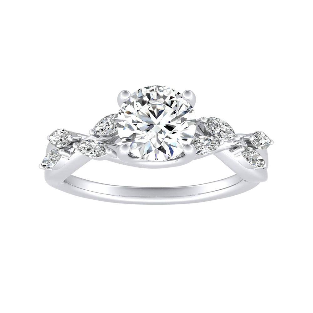 Round Diamond Nature Inspired Vine Engagement Ring With Marquise Diamond Accents