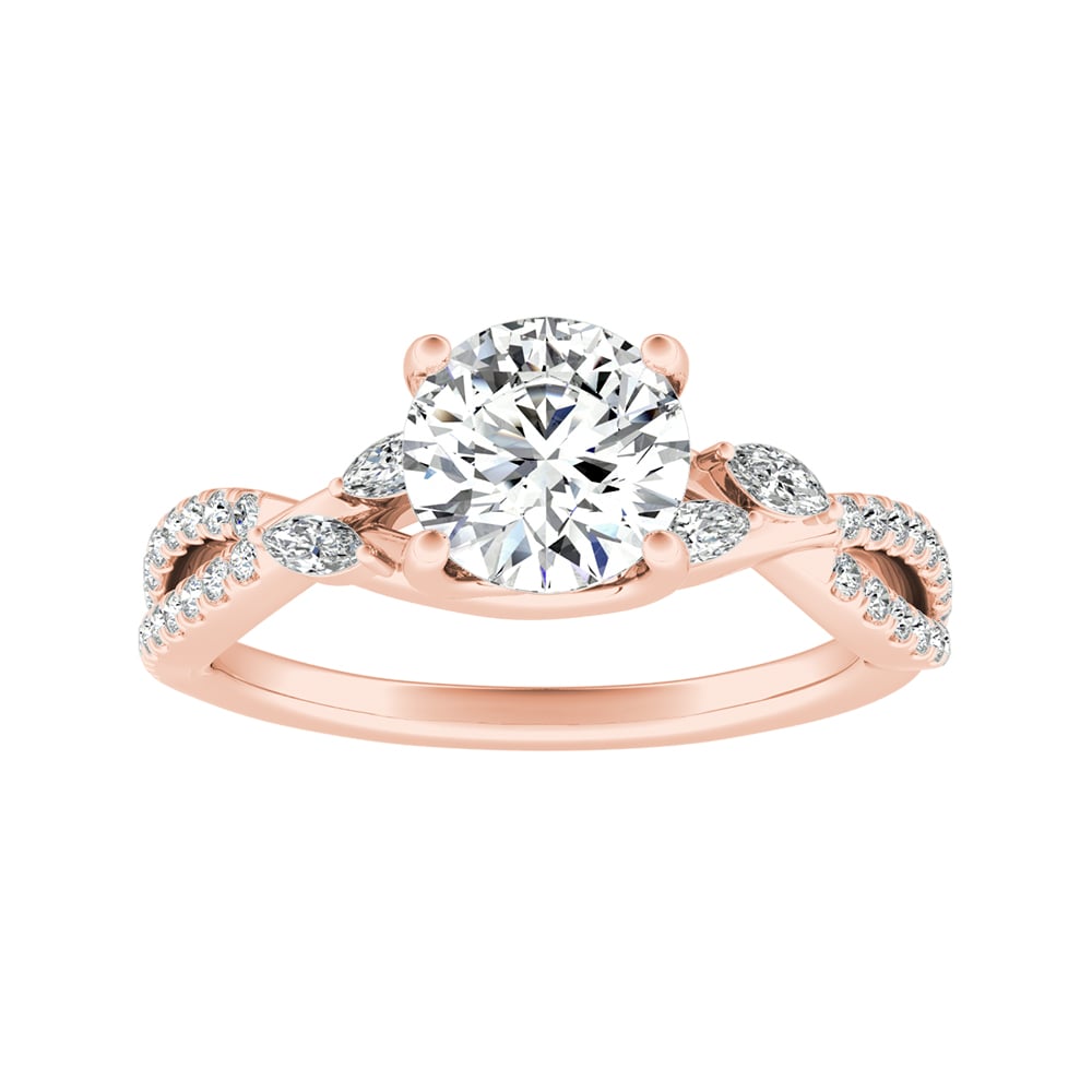 Round Diamond Vine Inspired Engagement Ring With Marquise and Pave Accent Diamonds
