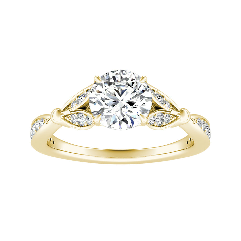 Round Diamond Nature Inspired Ring With Pave Accents
