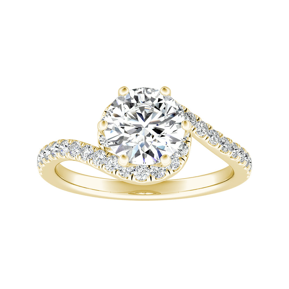 Round Diamond Wave Engagement Ring With Pave Diamonds