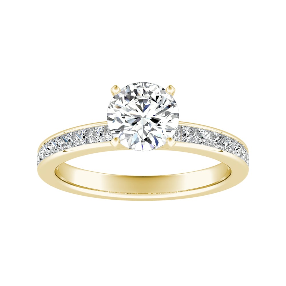 Round Diamond Engagement Ring With Channel Set Princess Cut Diamonds