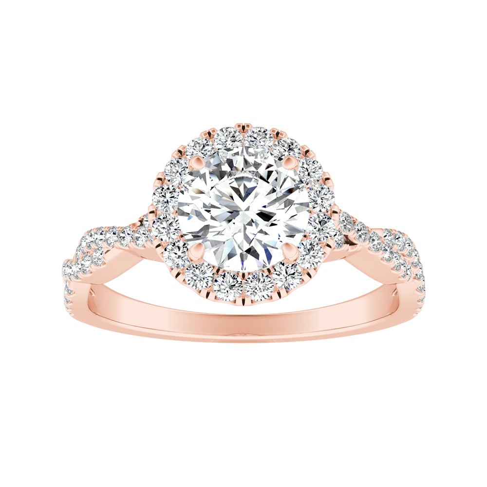 Round Diamond Halo Engagement Ring With Twisted Sides