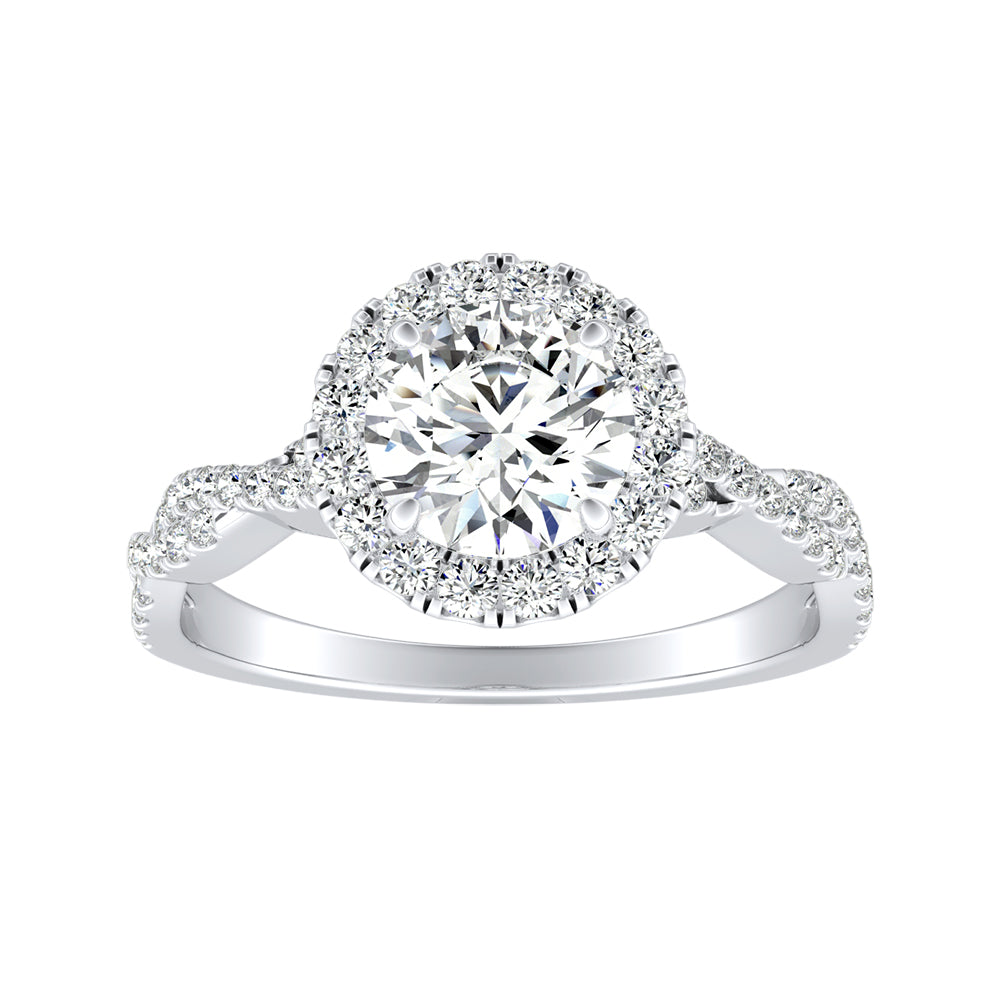 Round Diamond Halo Engagement Ring With Twisted Sides