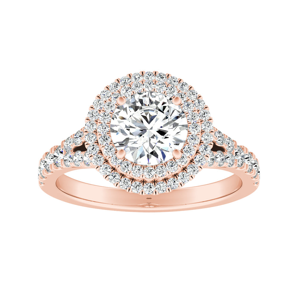 Round Diamond Double Halo Split Shank Engagement Ring