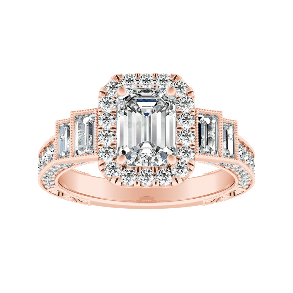 Emerald Cut Halo Vintage Inspired Engagement Ring