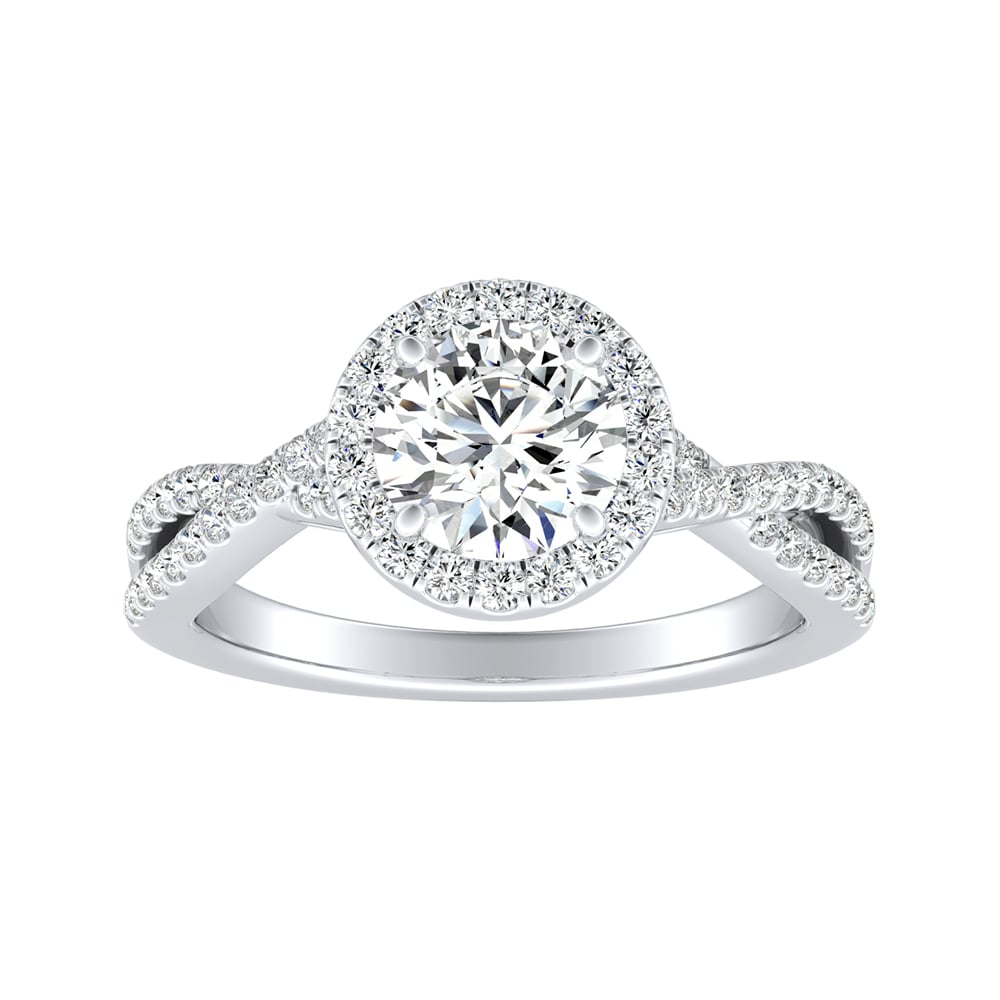 Round Diamond Halo Engagement Ring With Pave Braided Shank
