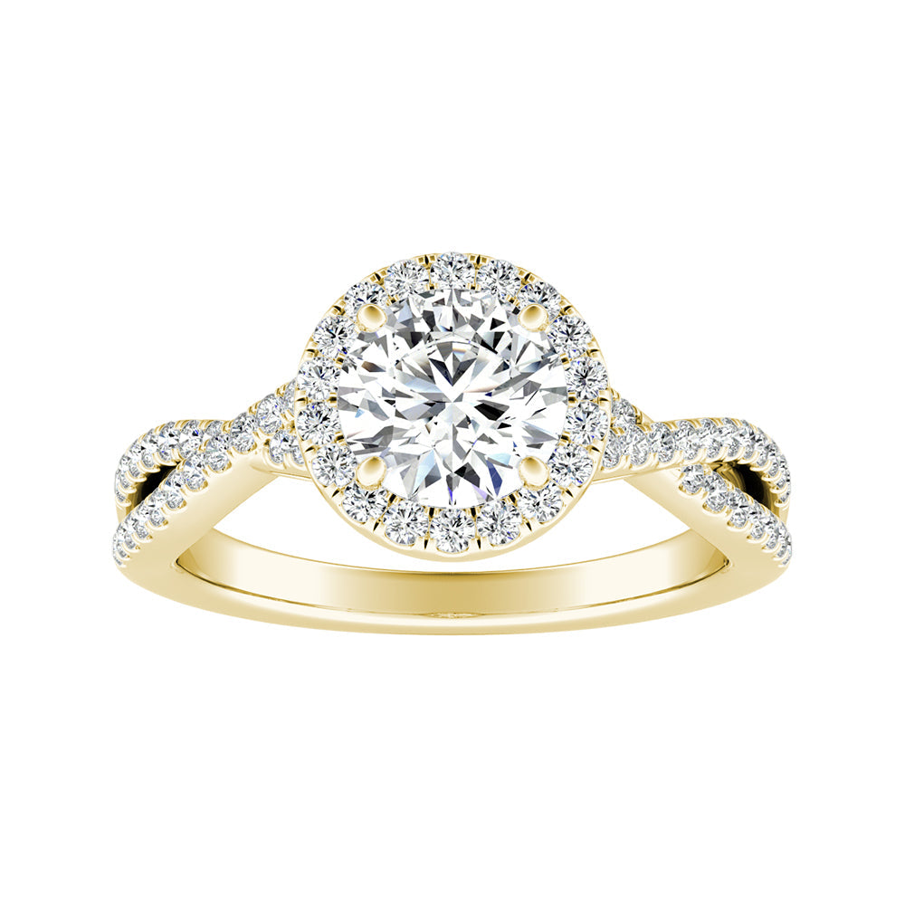 Round Diamond Halo Engagement Ring With Pave Braided Shank