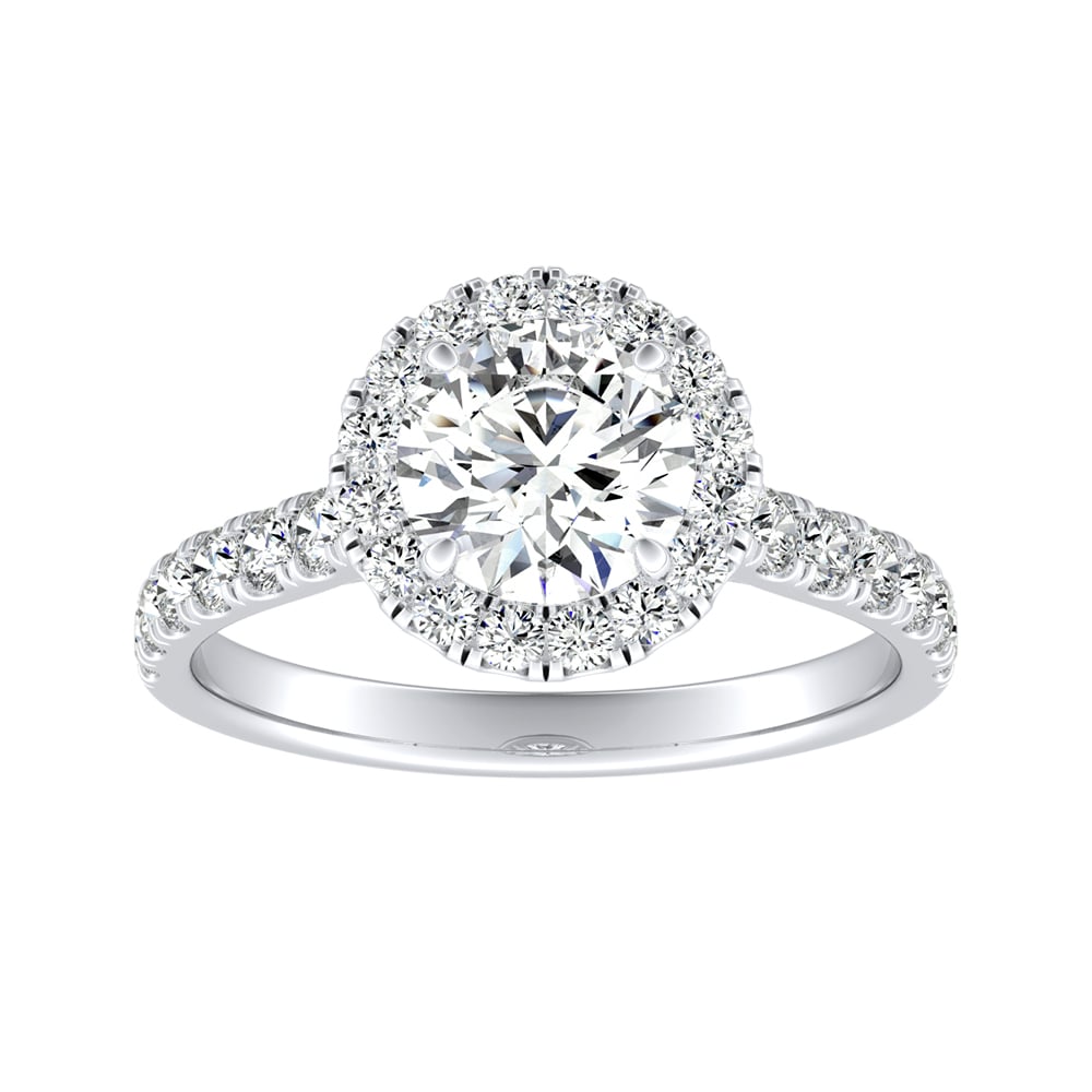 Round Diamond French Cut Pave Halo Engagement Ring
